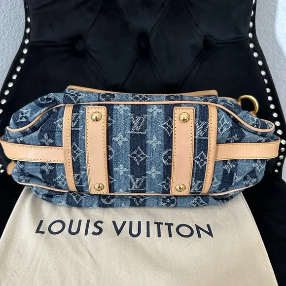 LOUIS VUITTON Limited Edition Blue Denim Monogram Porte Epaule Raye MM Bag - Picture 7 of 16